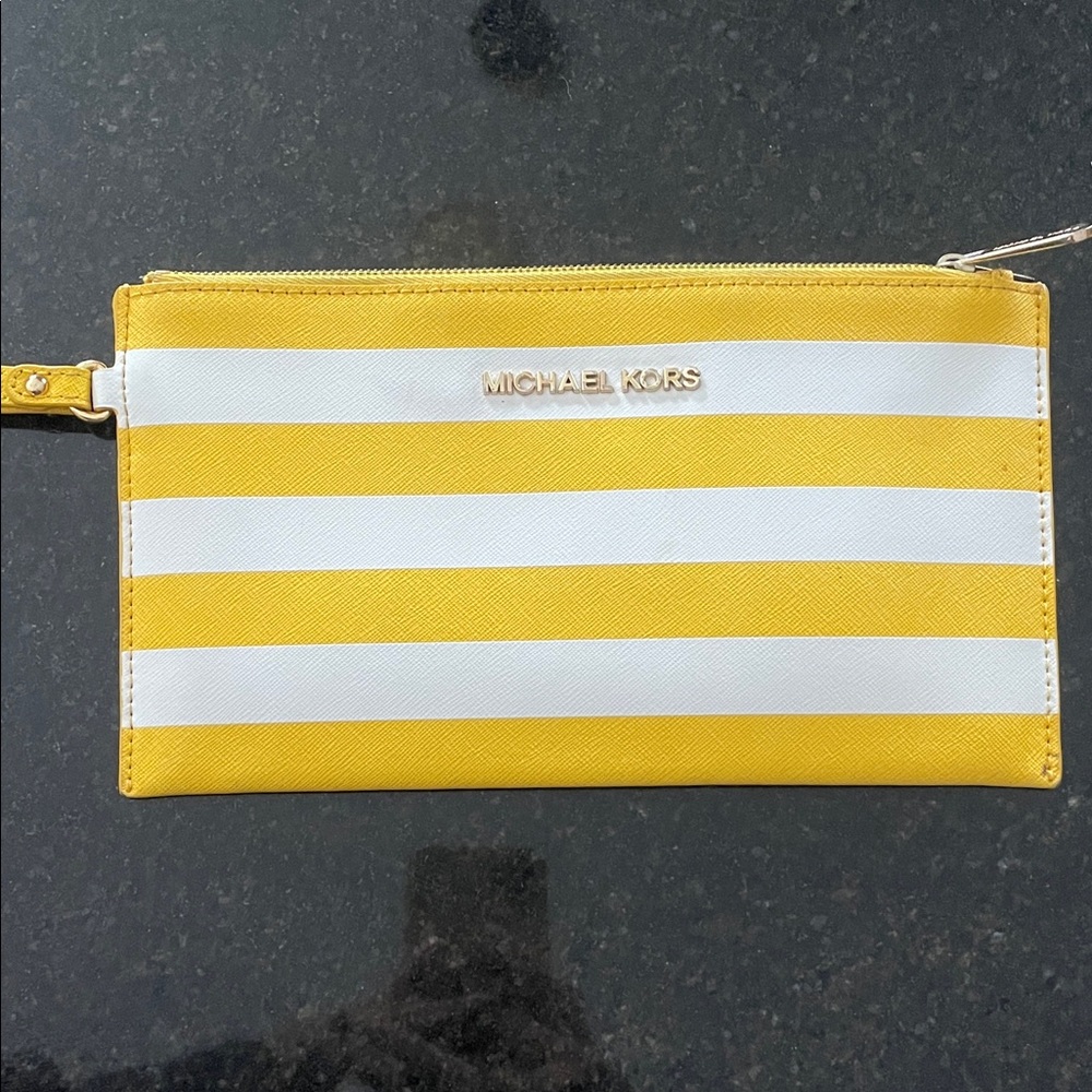 Michael Kors Yellow and White Striped Clutch